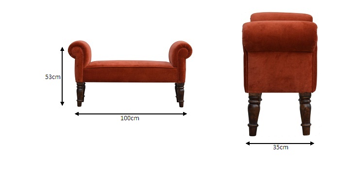 Size chart for Brick Red Velvet Bench