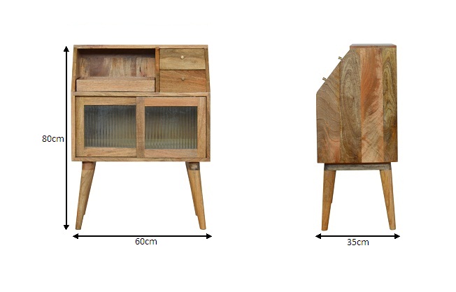 Size chart for Multi Drawer Glass Bedside Table | Oak-Ish Solid Mango Wood