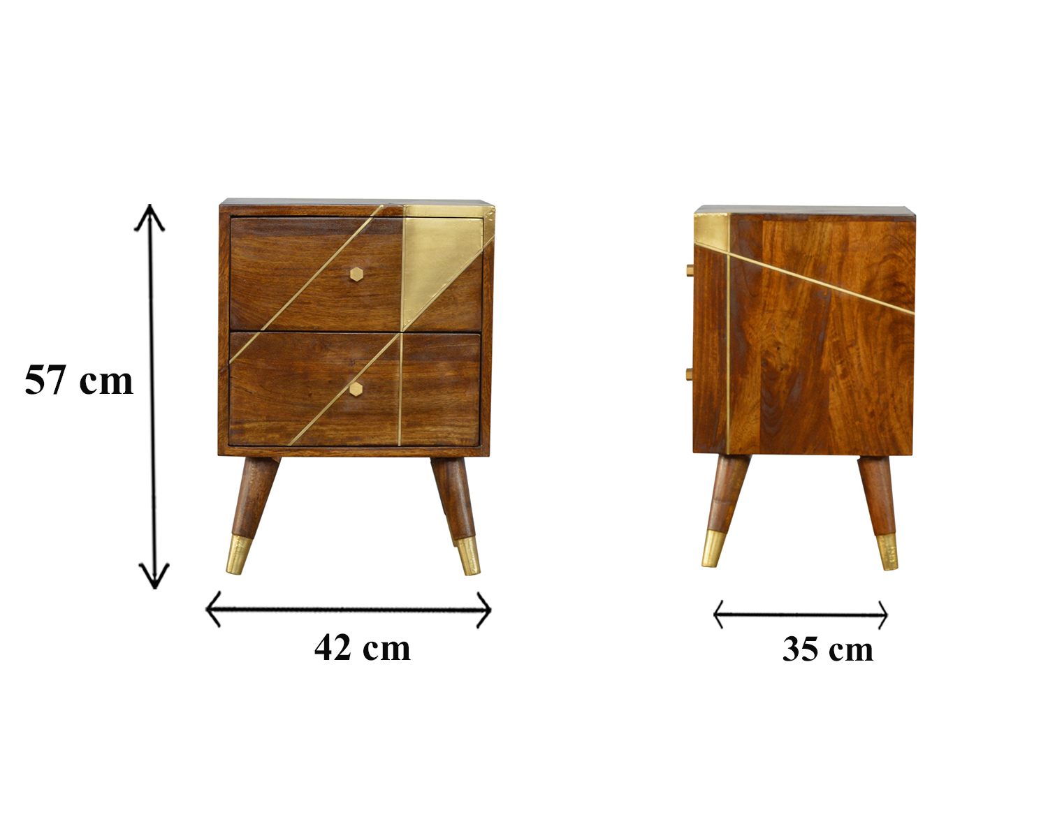 Size chart for Gold Geometric Chestnut Bedside Table