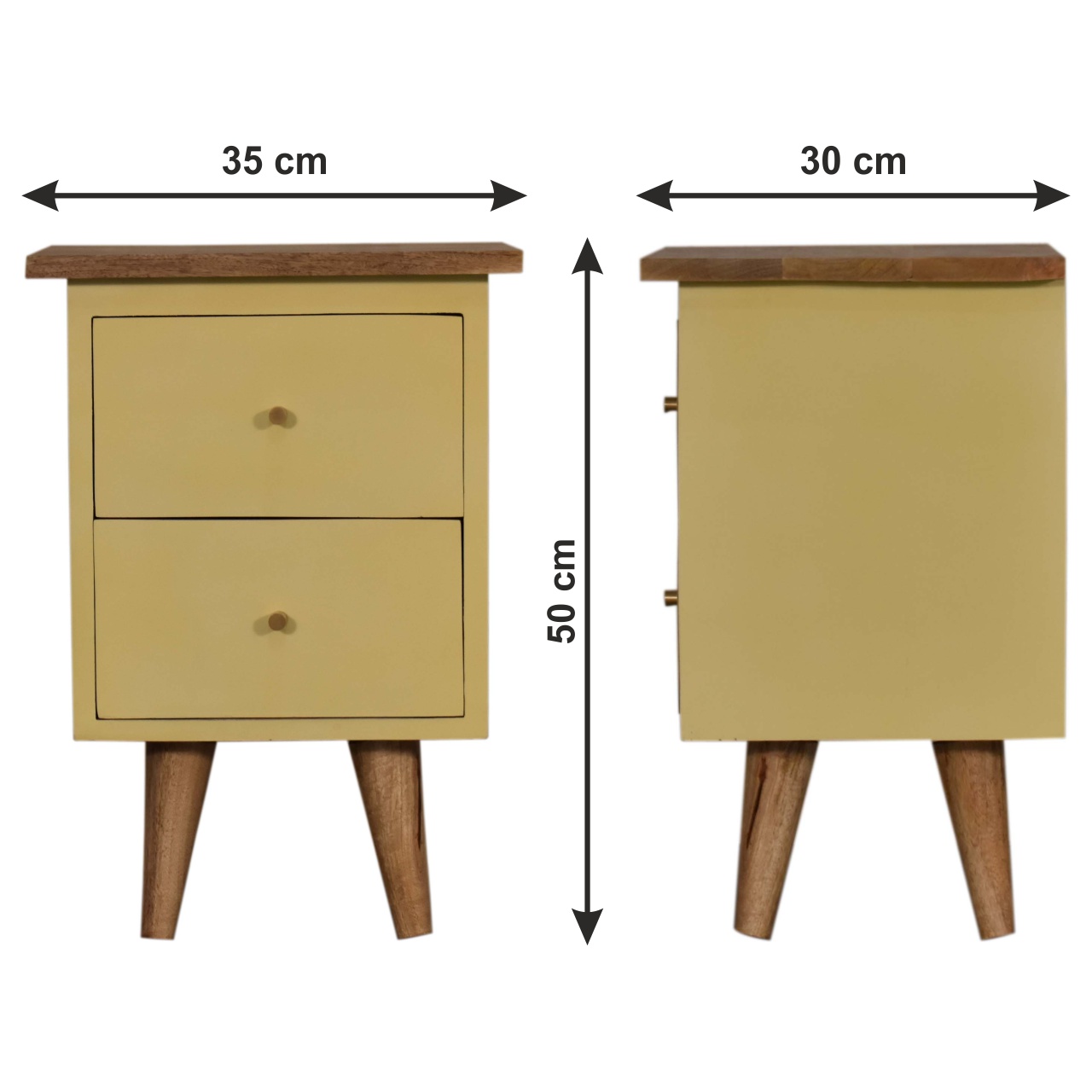 Size chart for Yellow Hand Painted Bedside Table | Hand-Painted Mango Wood