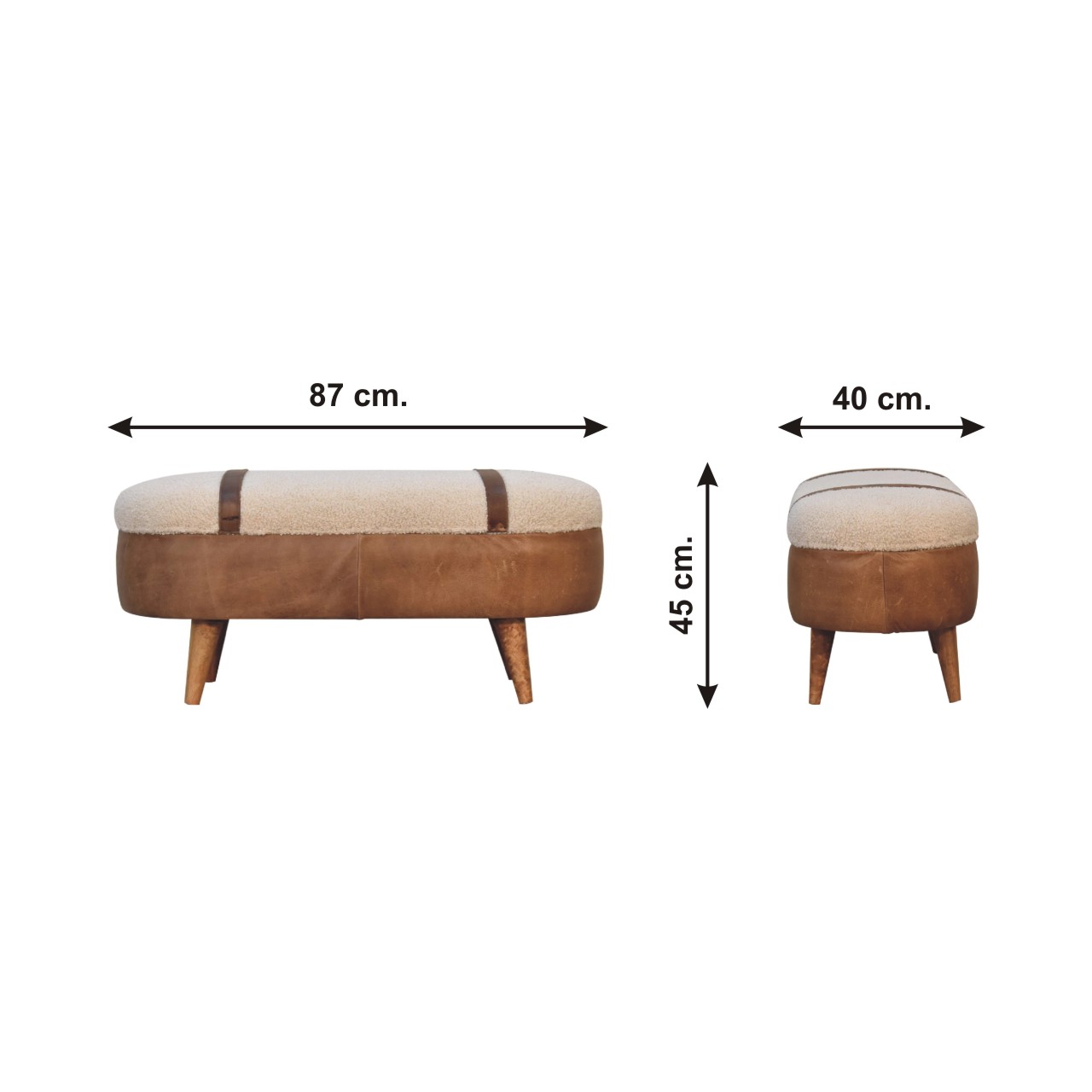 Size chart for Tan Buffalo Boucle Nordic Bench