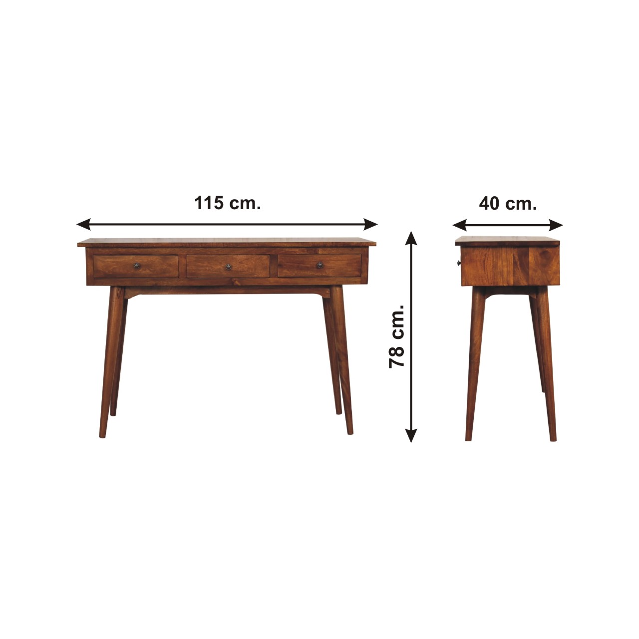 Size chart for Large 3 Drawer Chestnut Console