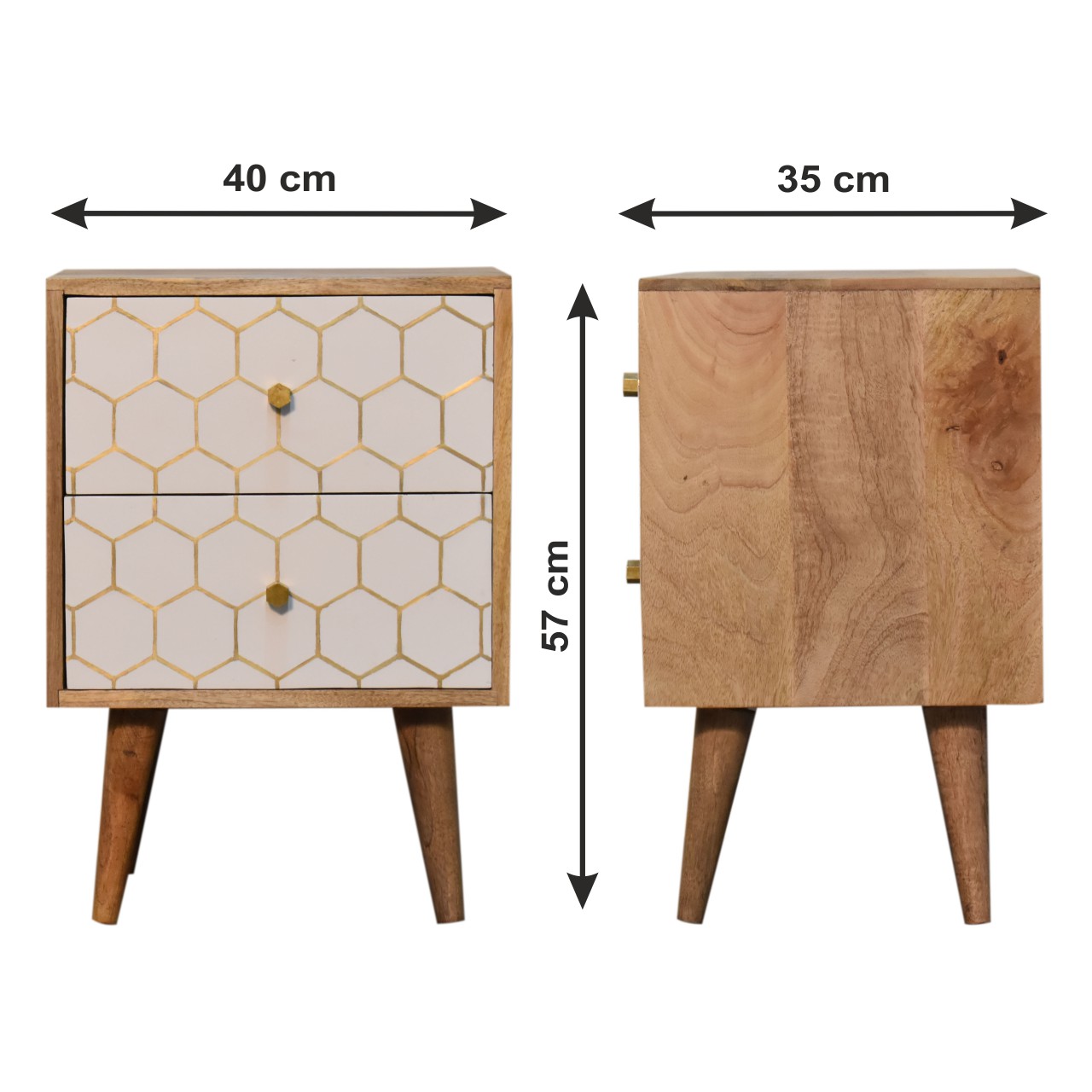 Size chart for Cassia Bedside Table | Oak Solid Mango Wood