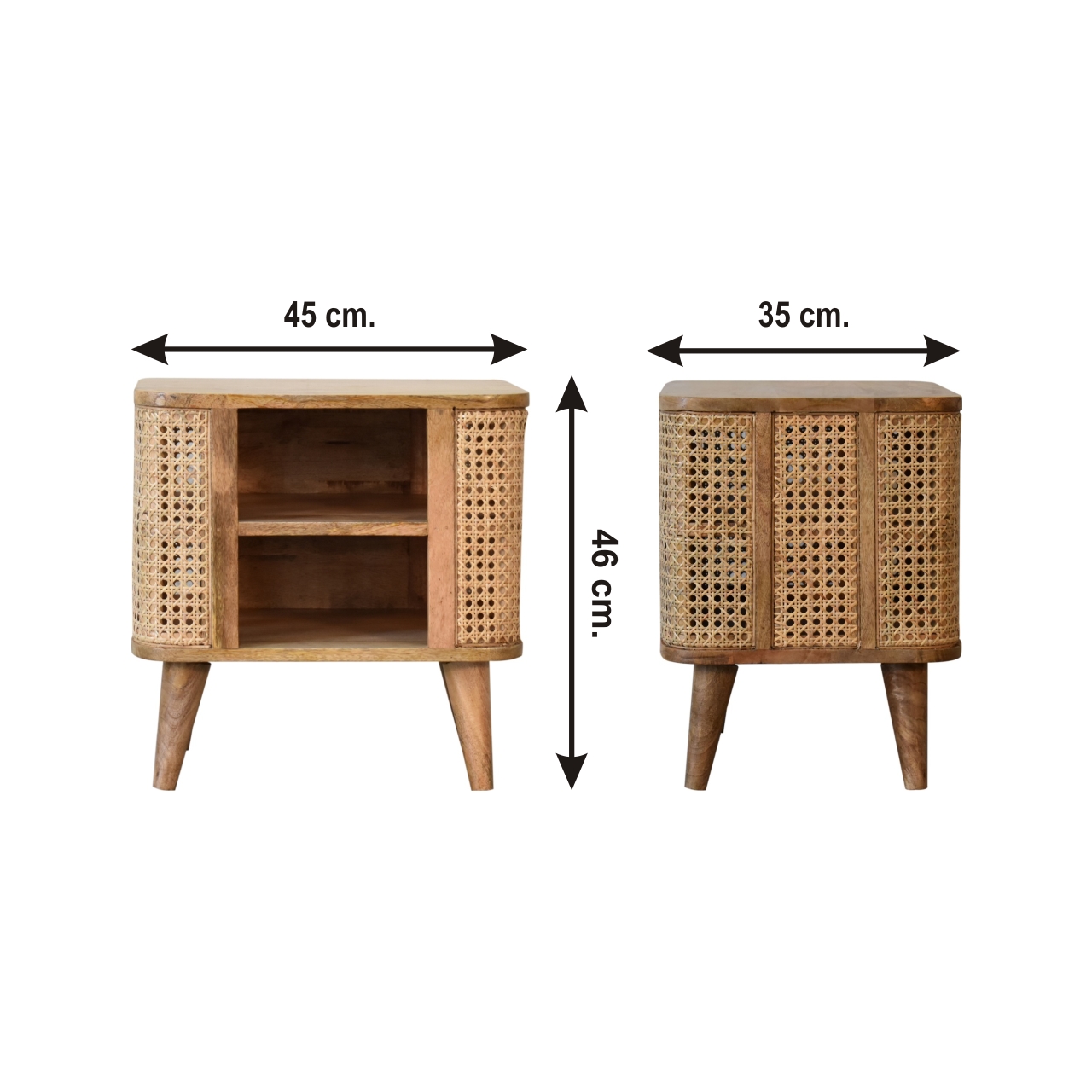 Size chart for Larissa Open Bedside Table | Oak-Ish Rattan