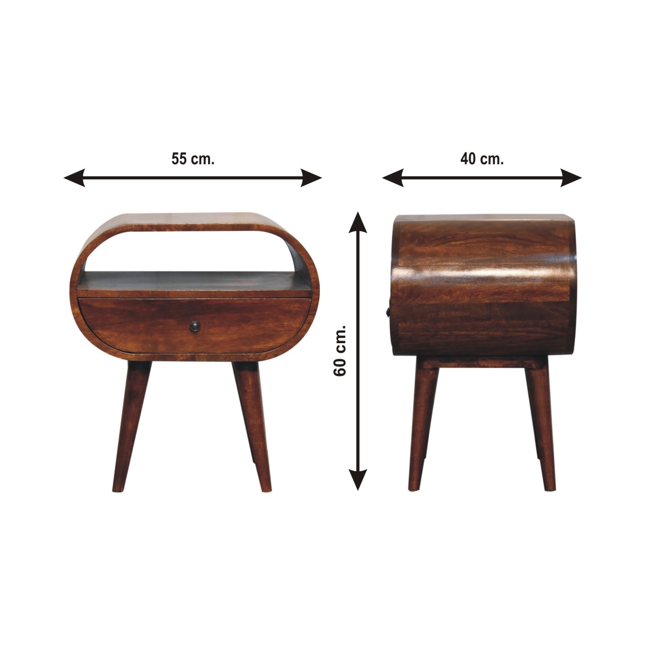 Size chart for Large Chestnut Circular Open Bedside Table | Open Shelf