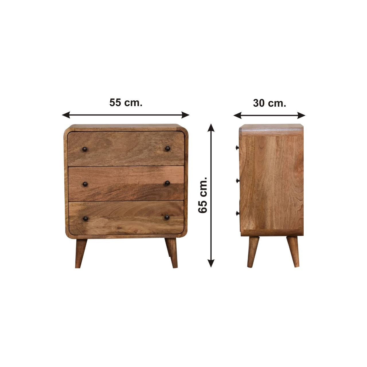 Size chart for Mini Curved Oak-ish Chest of Drawers