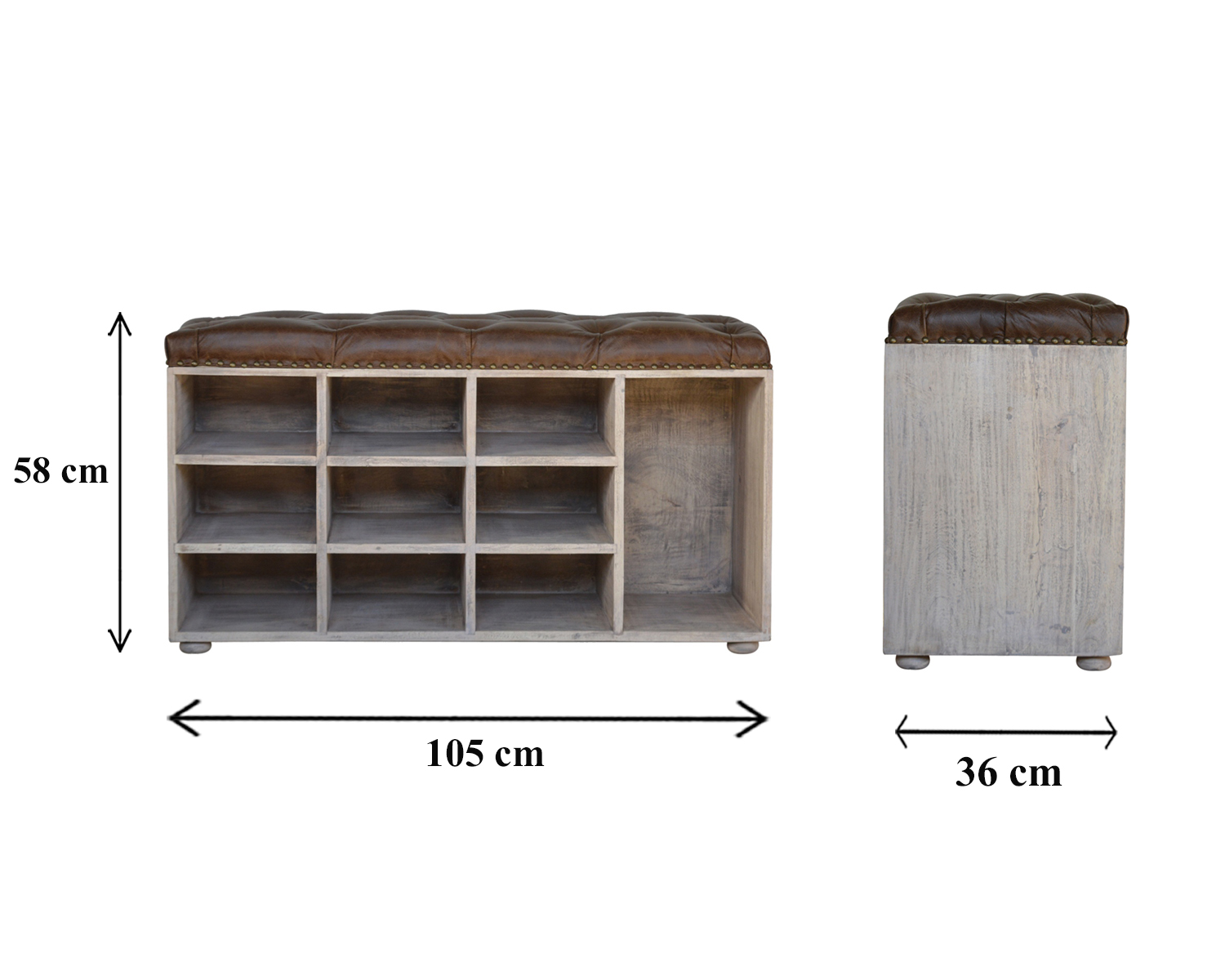 Size chart for Stone Wash Storage Bench | Hidden Storage