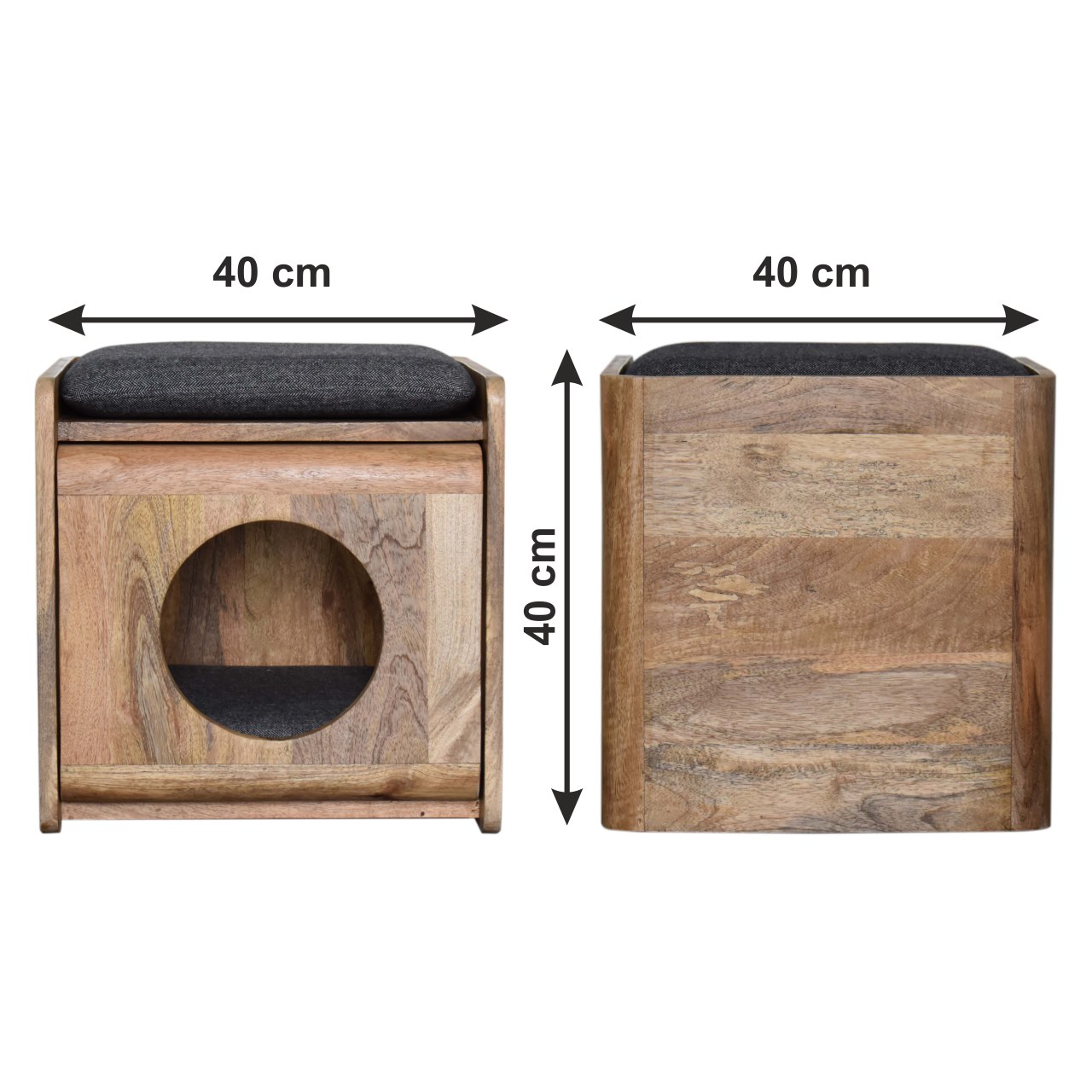Size chart for Round Cut-out Pet Bed with Seat Pad | Tweed