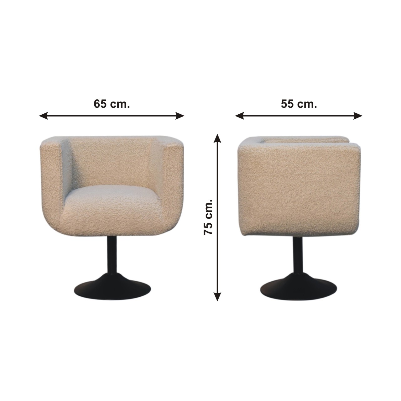 Size chart for Cream Boucle Swivel Chair