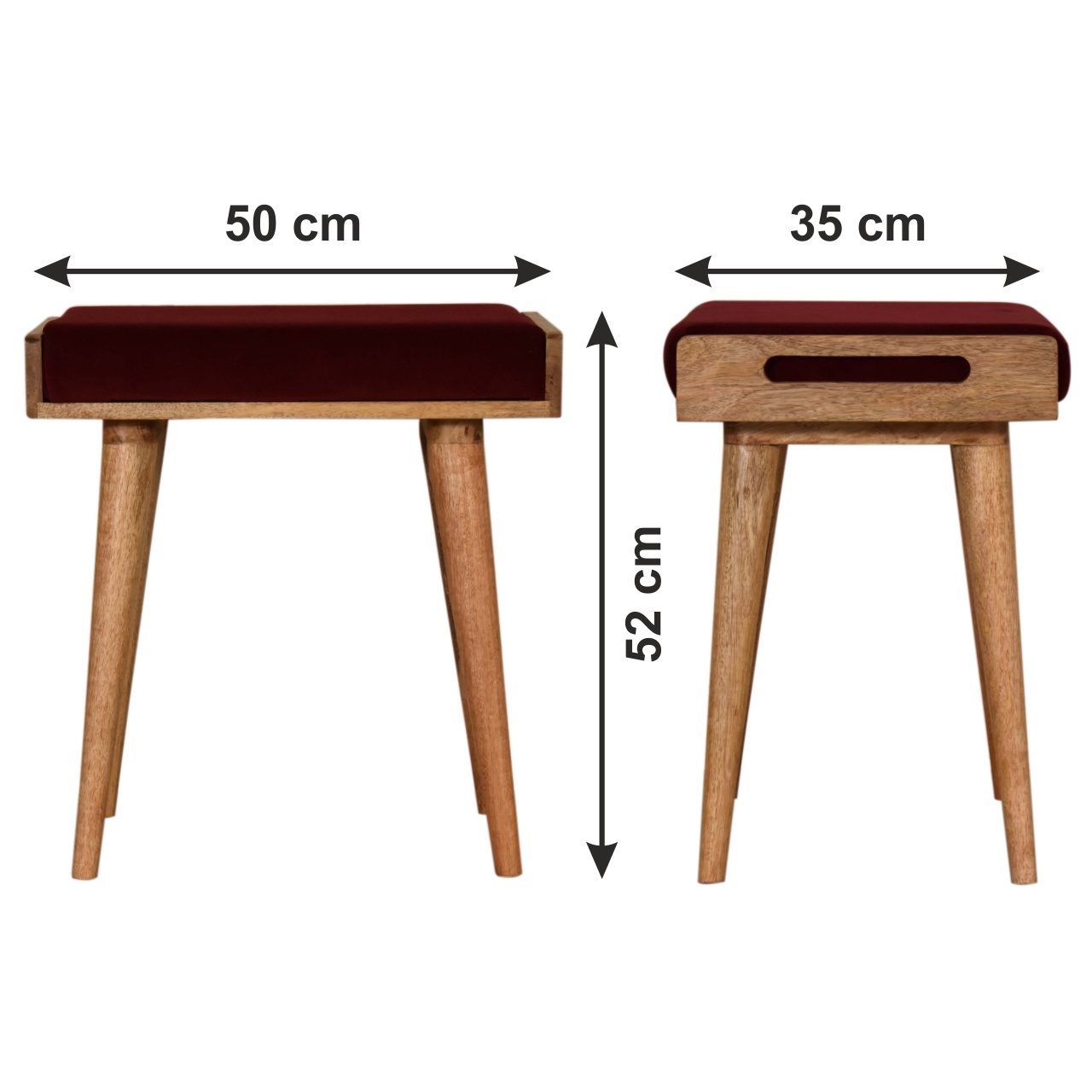 Size chart for Wine Red Tray Style Footstool | Cotton Velvet