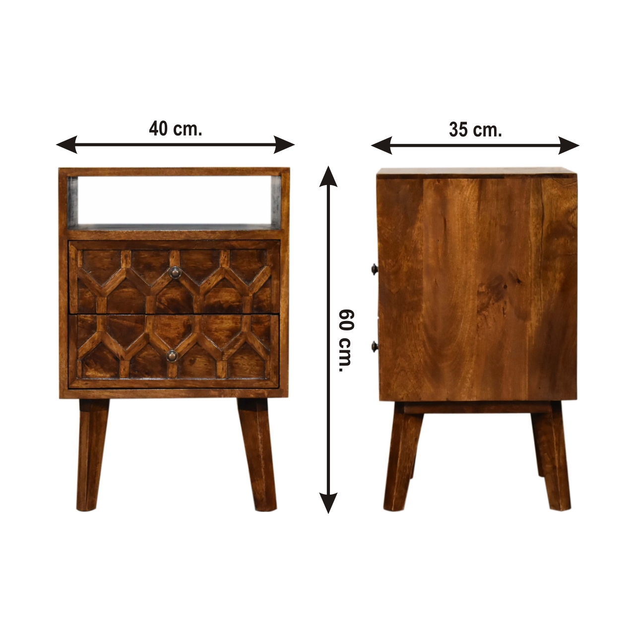 Size chart for Amouri Bedside Table | Chestnut Solid Mango Wood