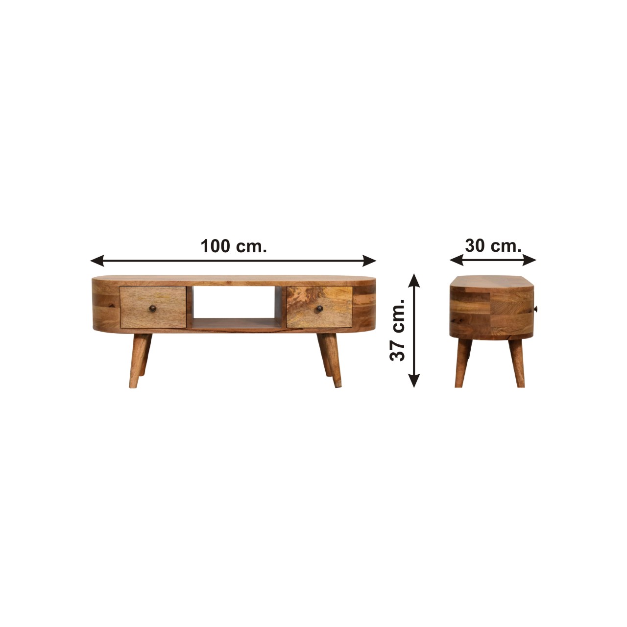 Size chart for Mini Rounded Dual Drawer Entertainment Unit