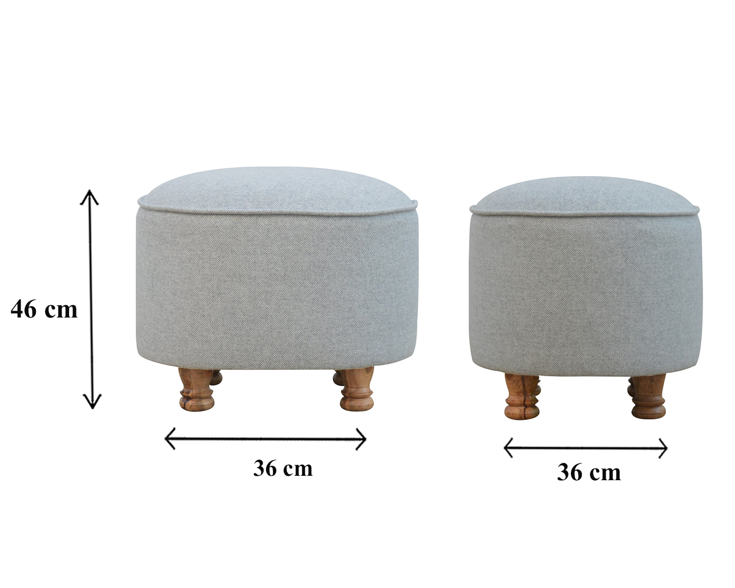 Size chart for Light Grey Tweed Oval Footstool