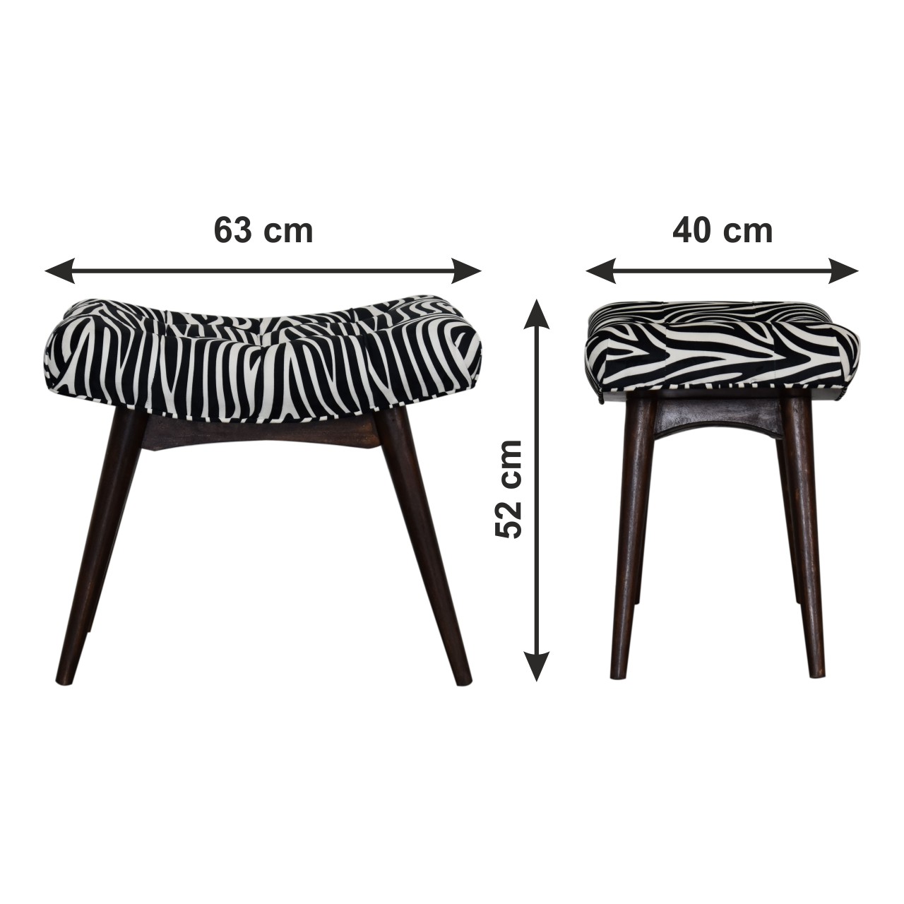 Size chart for Zebra Print Curved Bench | Cotton Velvet