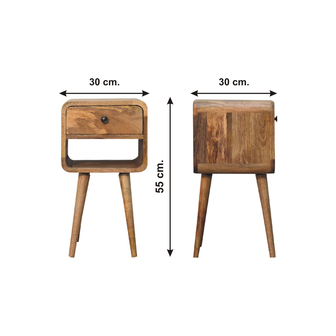 Size chart for Mini Oak-ish Curve Lower Bedside Table