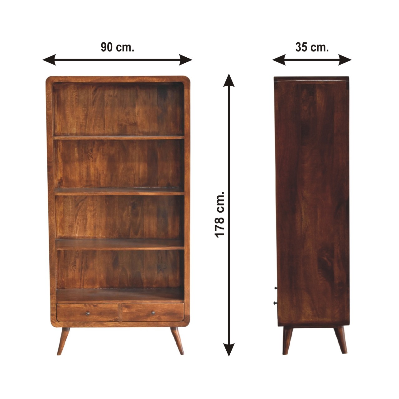 Size chart for Curved Chestnut Bookcase Chest of Drawers