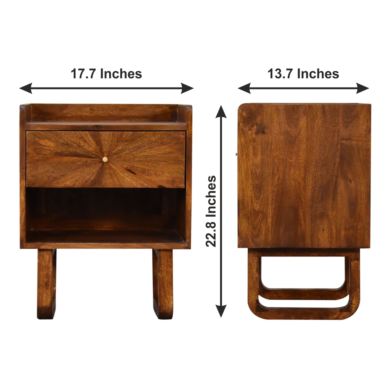 Size chart for U-Chestnut Sunrise Open Bedside Table | Open Shelf
