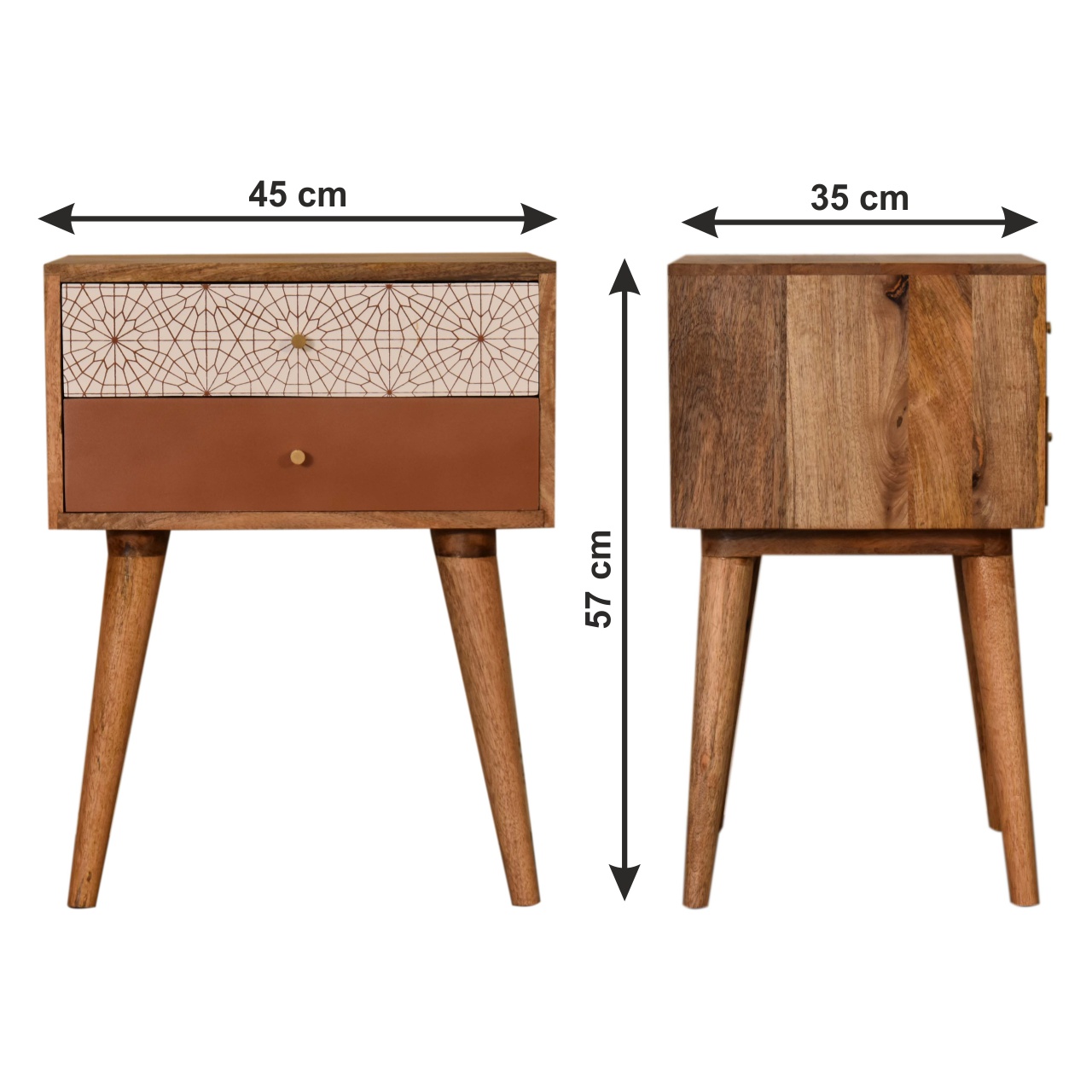 Size chart for Brick Red Patterned Bedside Table