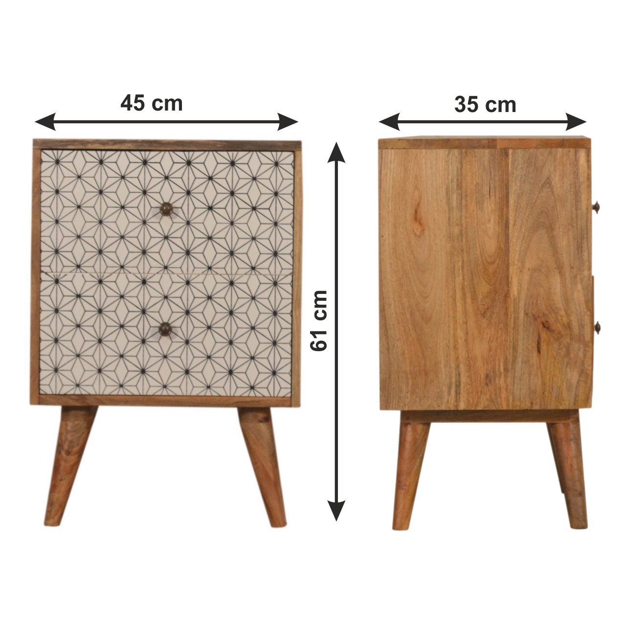 Size chart for Prima 2 Drawer Bedside