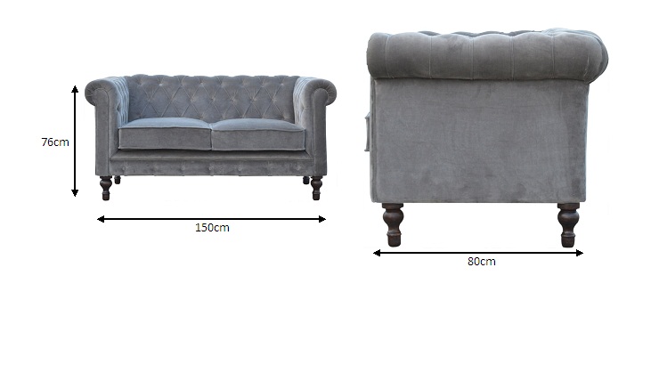 Size chart for Grey Velvet Chesterfield Sofa