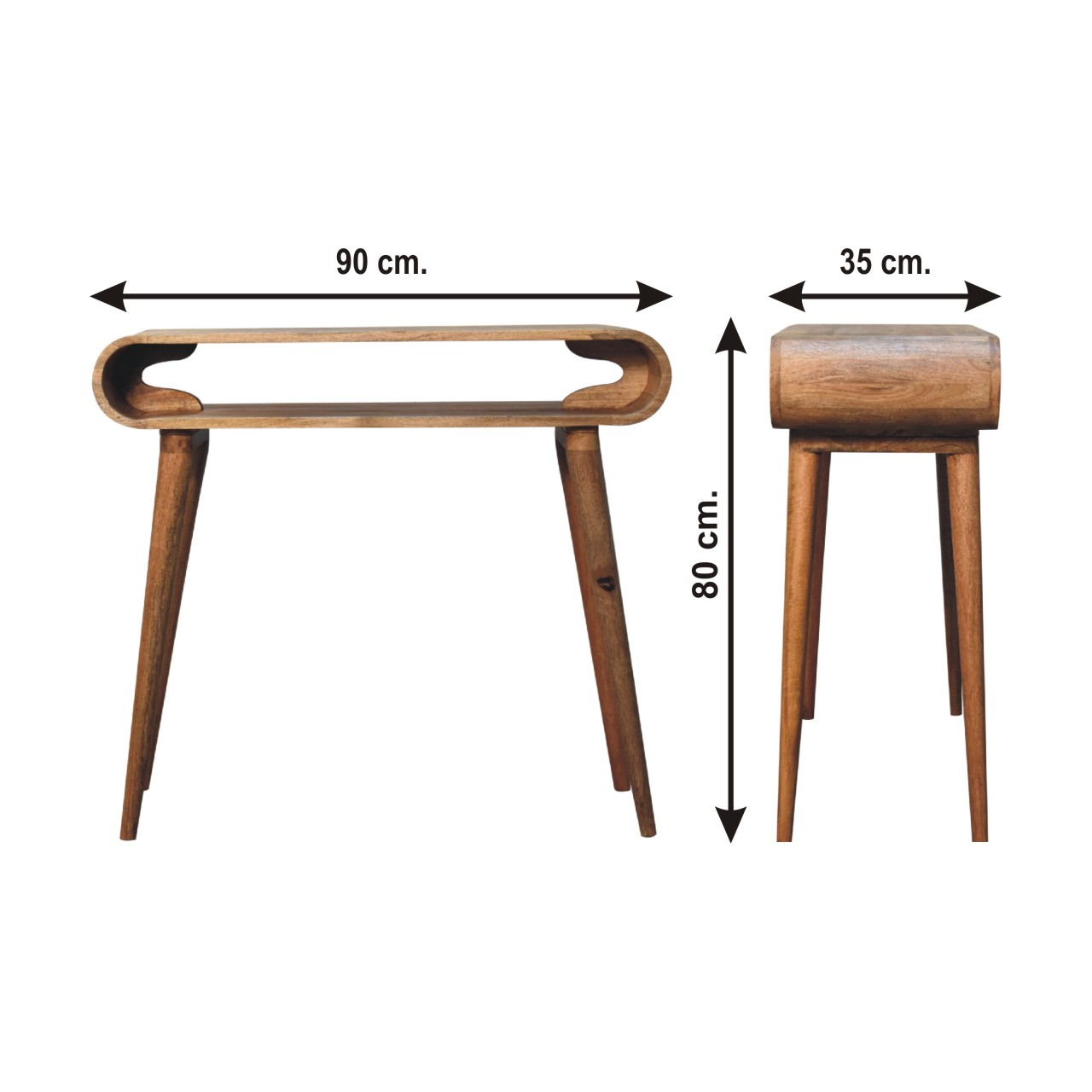 Size chart for Amaya Oak-ish Nordic Style Console Table | Chestnut Mango Wood