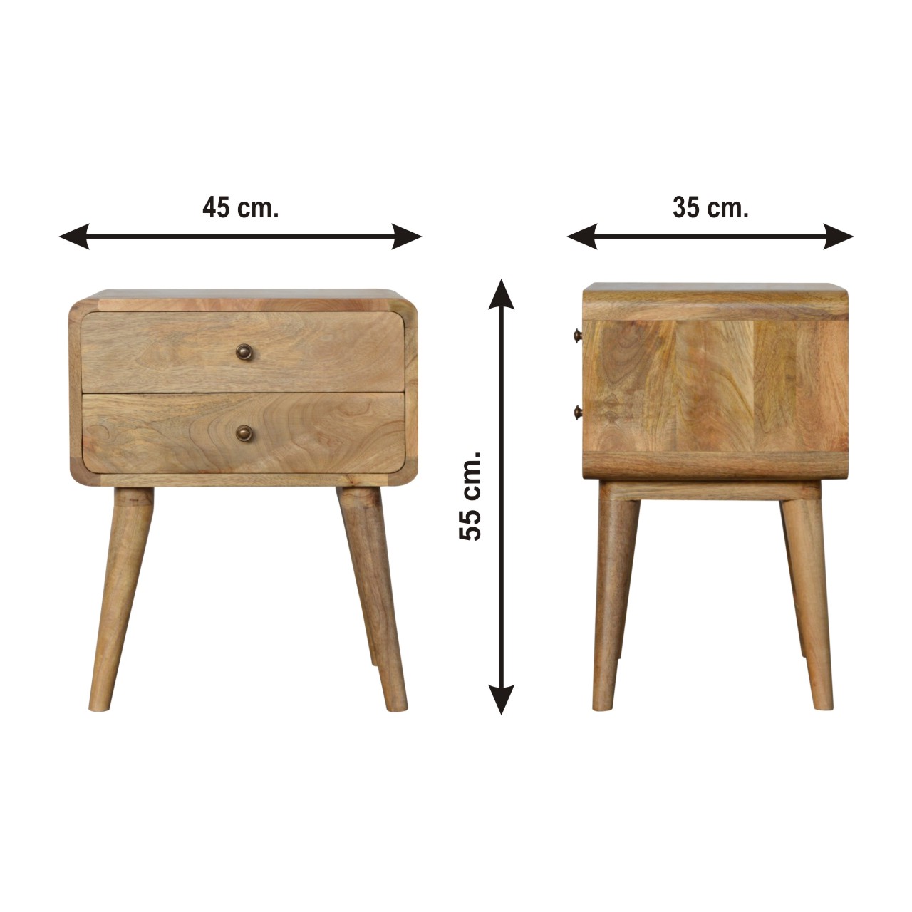 Size chart for Curved Oak-ish Bedside Table