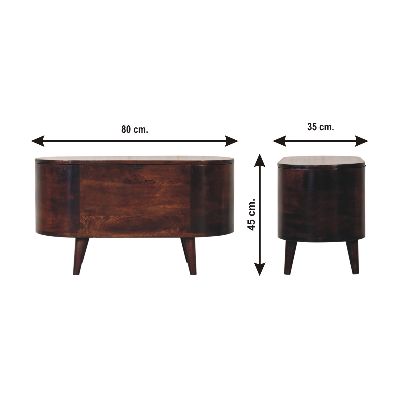 Size chart for Walnut Rounded Lid-up Blanket Box