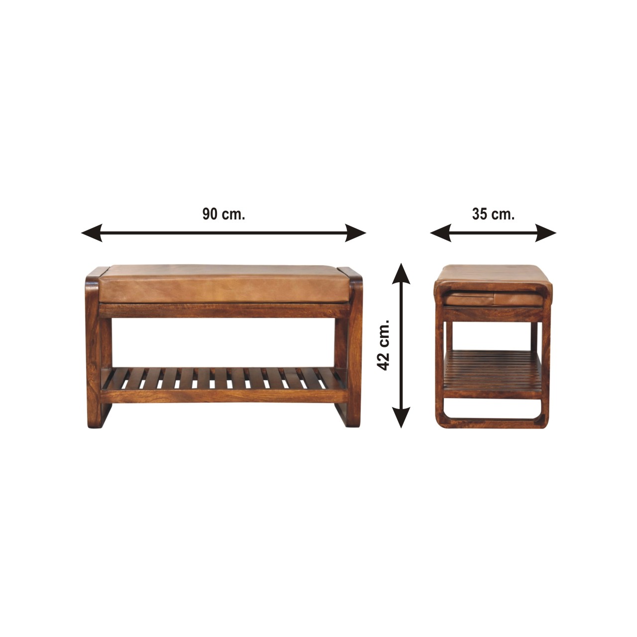 Size chart for Small Buffalo Slatted Hallway Bench
