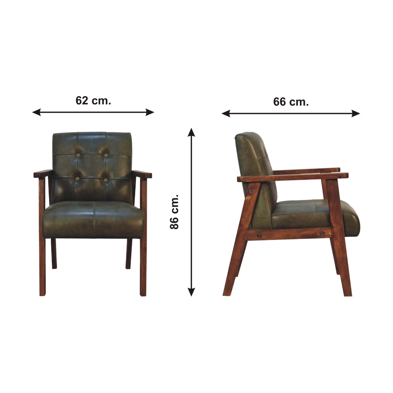Size chart for Olive Buffalo Leather Chair