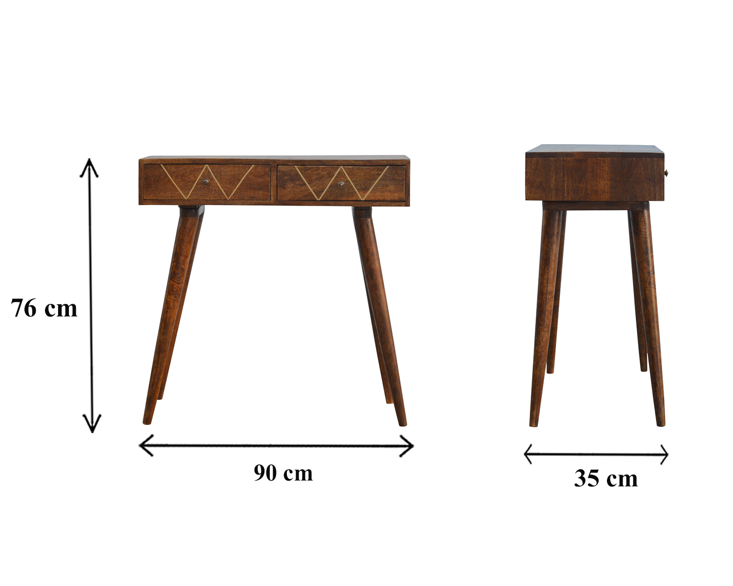 Size chart for Geometric Brass Console Table | Chestnut Mango Wood
