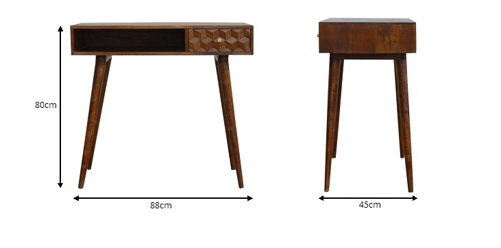 Size chart for Chestnut Cube Carved Writing Desk | Hand-Carved