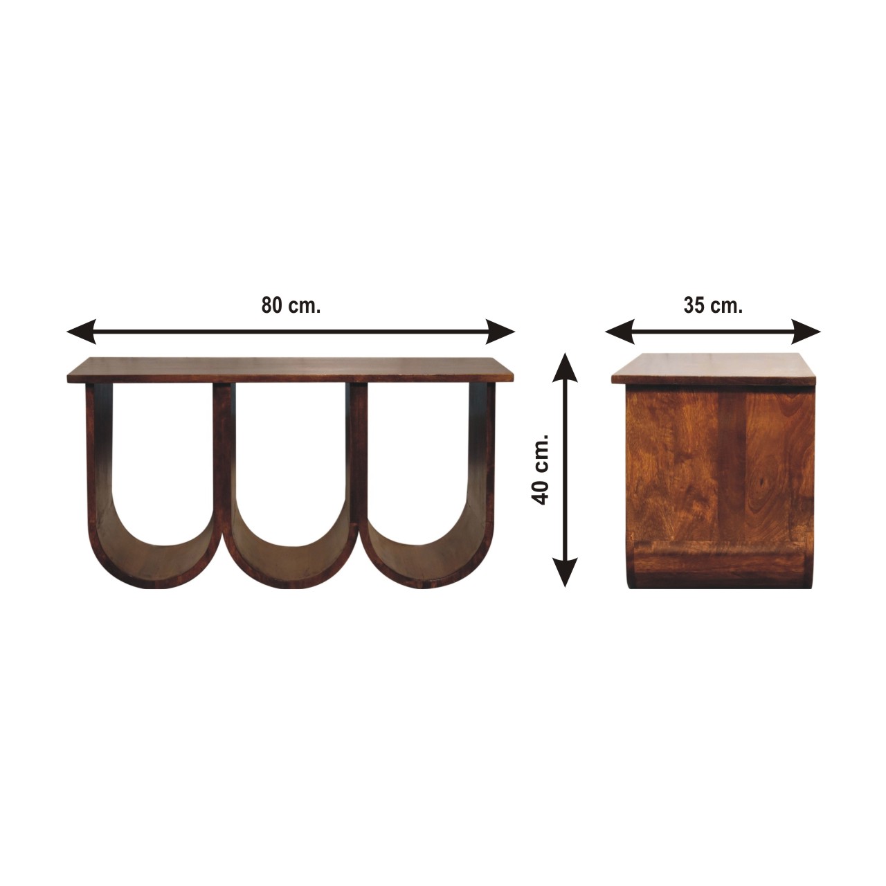 Size chart for Triple Open Style Coffee Table | Chestnut Solid Mango Wood