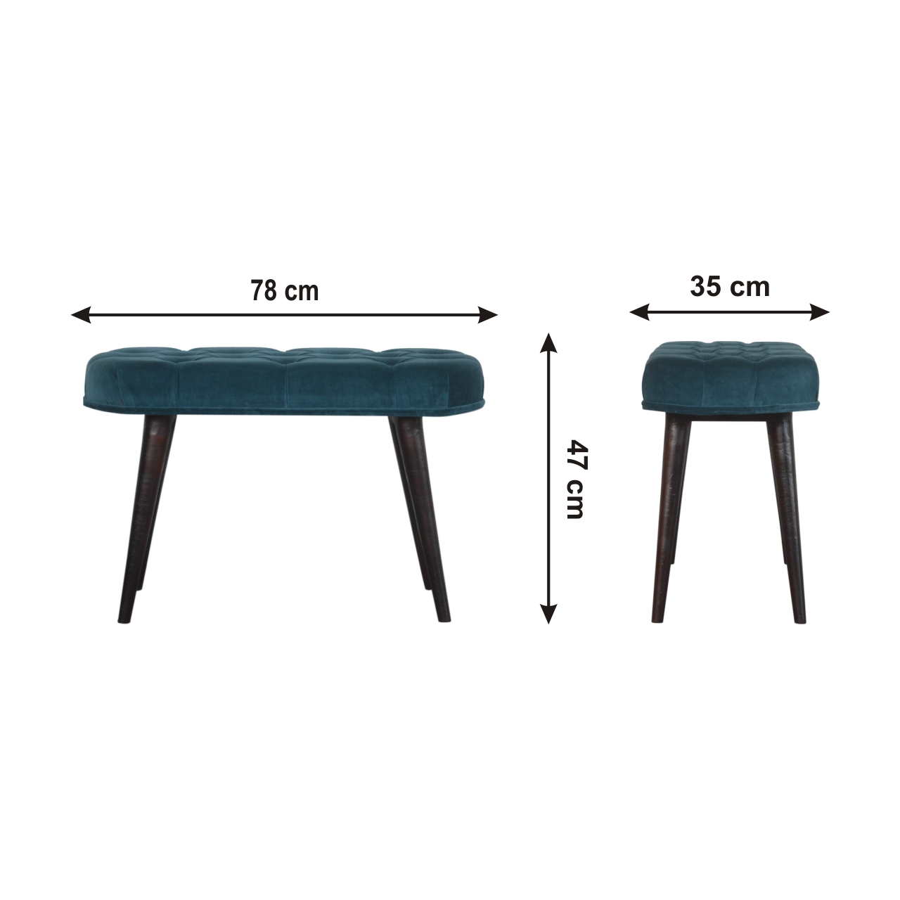 Size chart for Teal Cotton Velvet Button Bench
