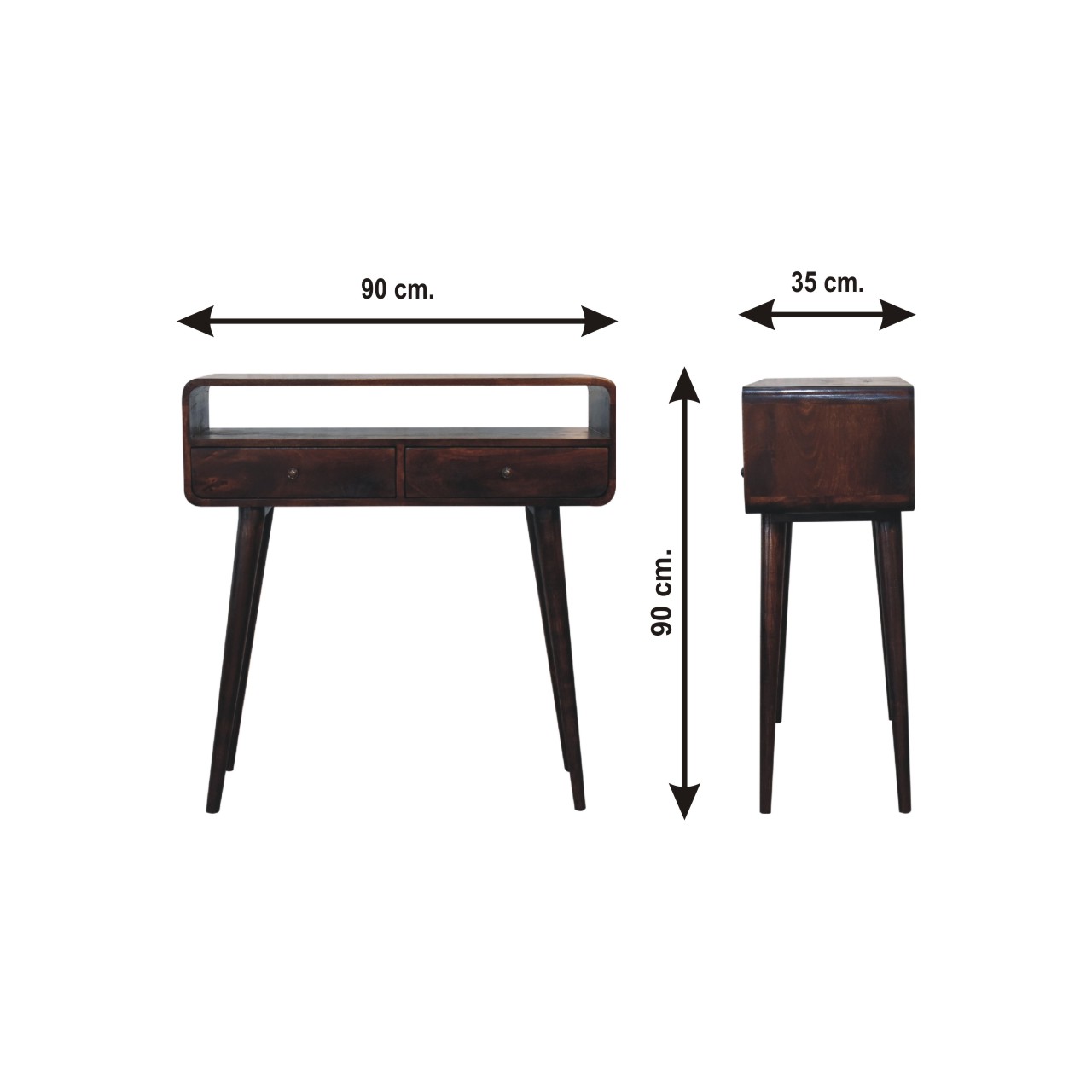 Size chart for Curved Walnut Console Table