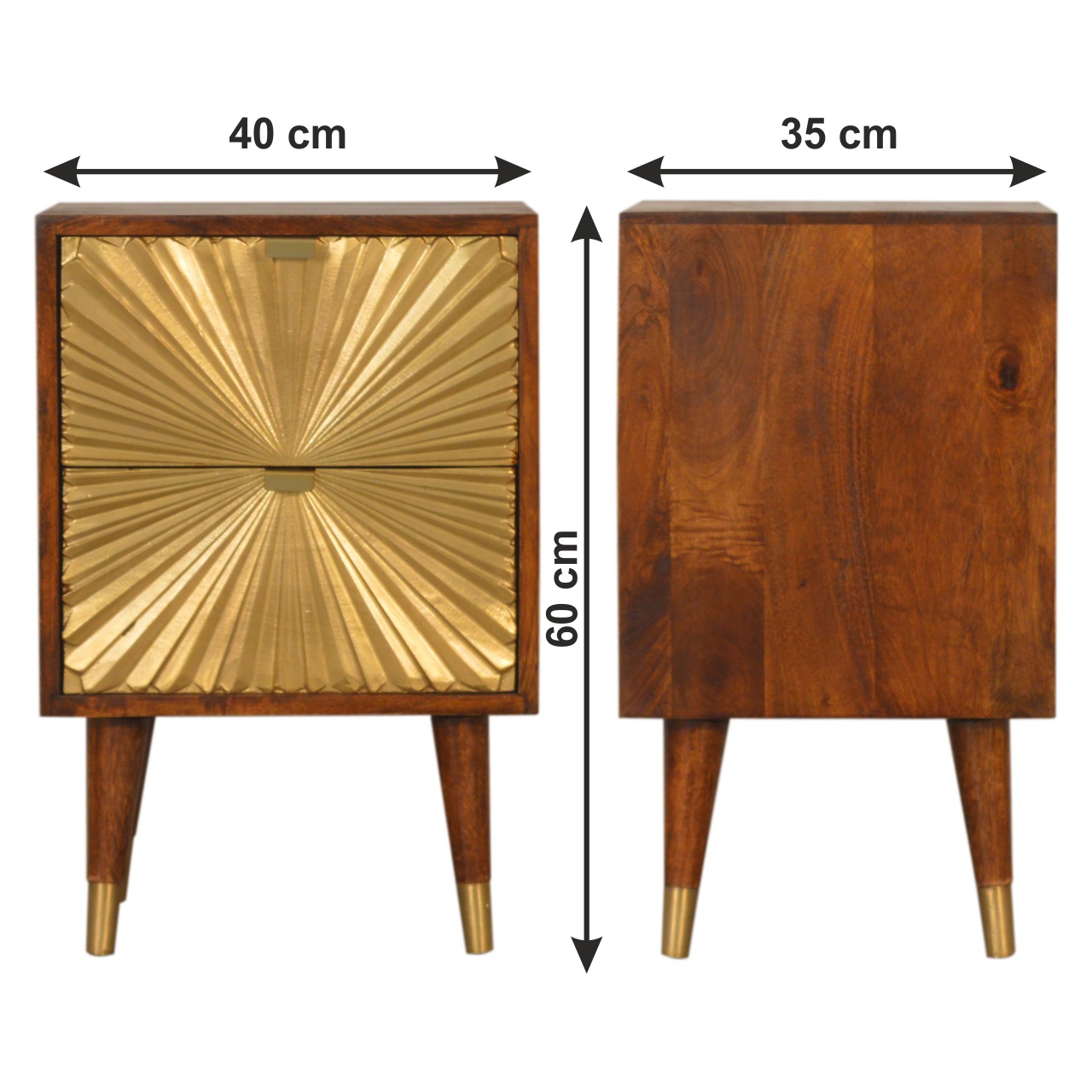 Size chart for Manila Gold Bedside Table | Chestnut Solid Mango Wood