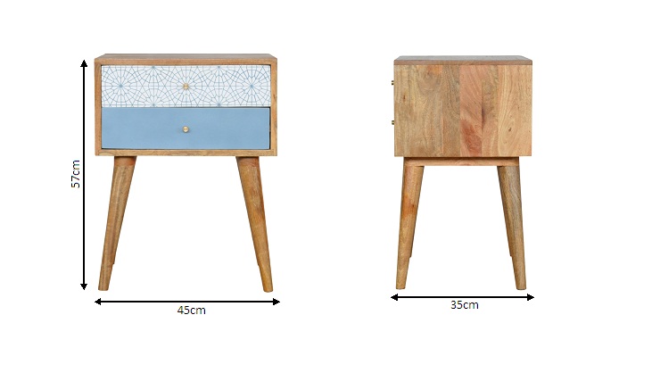 Size chart for Blue Patterned Bedside Table
