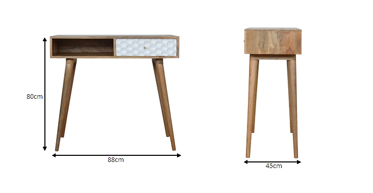 Size chart for Honeycomb Writing Desk | Oak Solid Mango Wood Hand-Carved