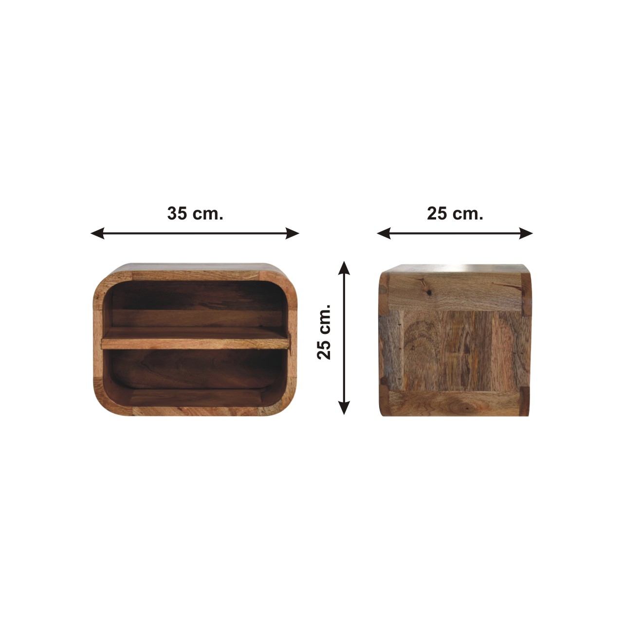 Size chart for Oak-ish Floating Open Curve Bedside Table | Wall-Mounted
