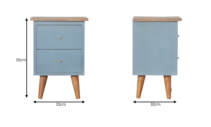 Size chart for Blue Hand Painted Bedside Table