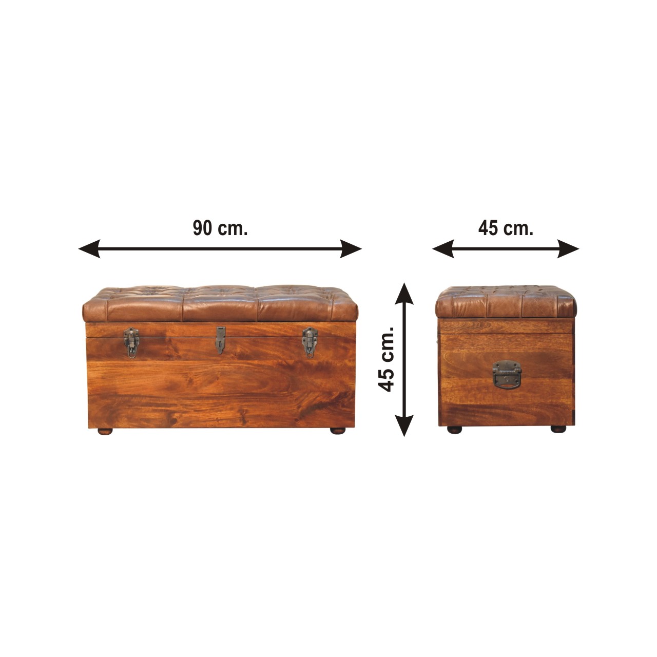 Size chart for Buffalo Hide Chestnut Storage Trunk Storage Bench | Linen Hidden Storage