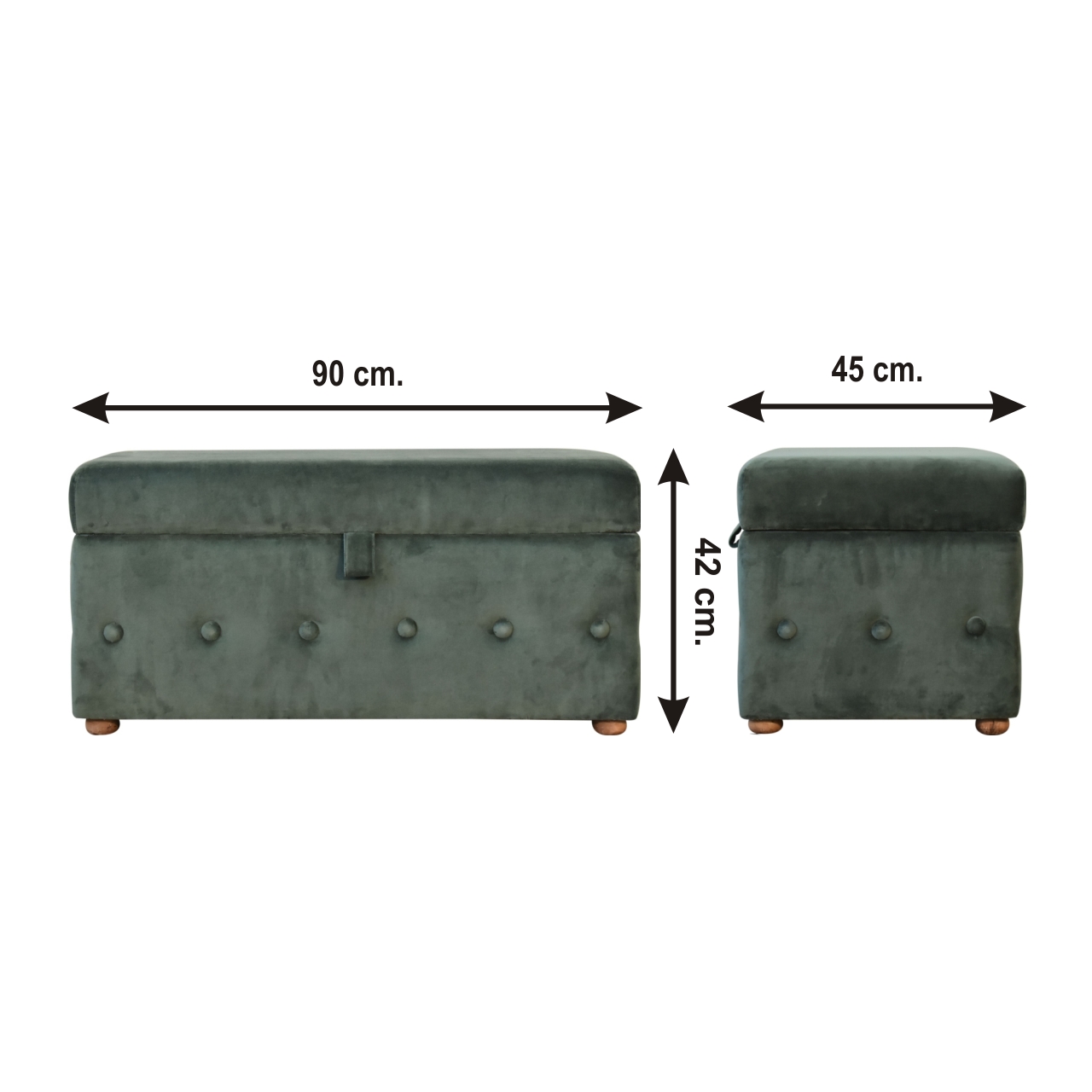Size chart for Emerald Velvet Lid-up Ottoman