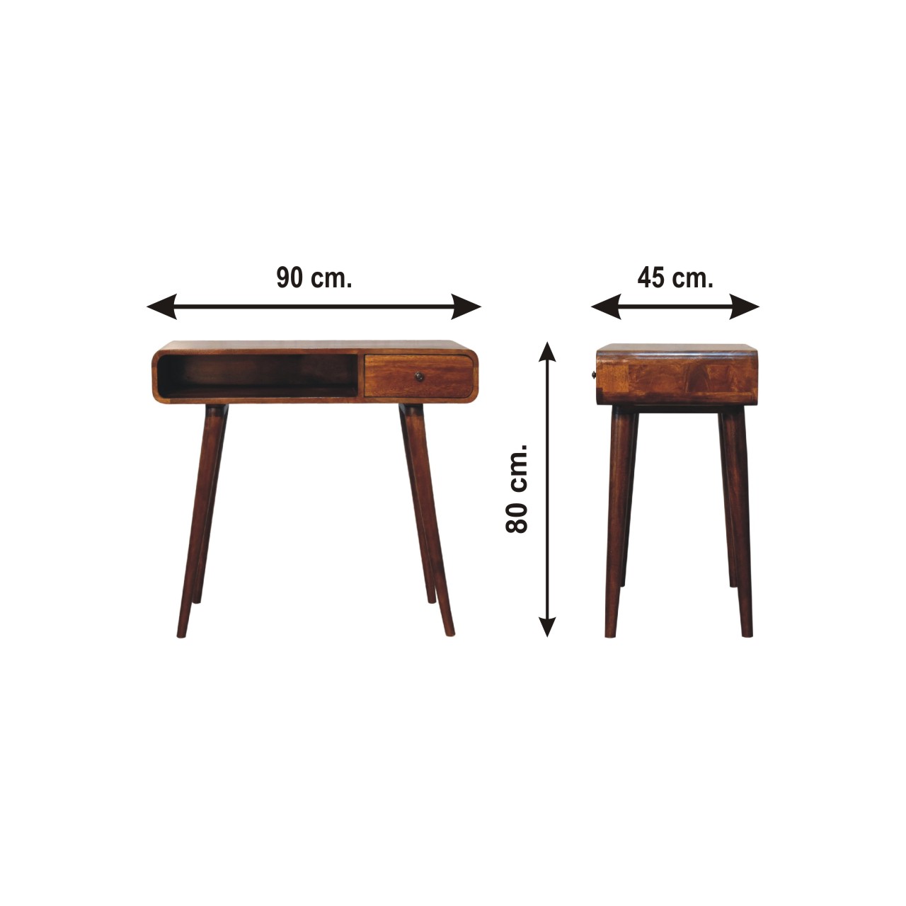 Size chart for Curved Chestnut Writing Desk