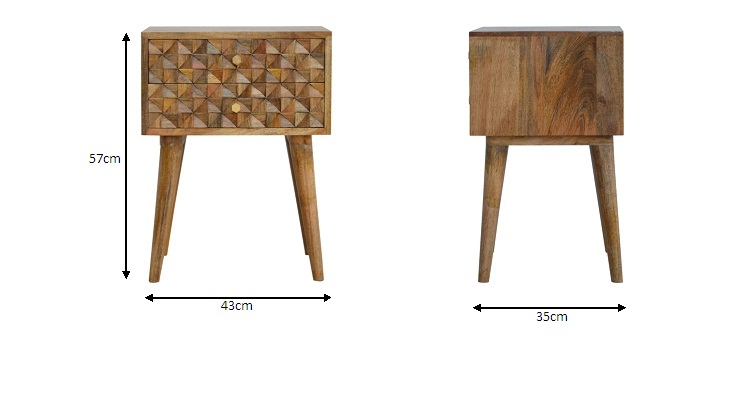 Size chart for Diamond Carve 2 Drawer Bedside