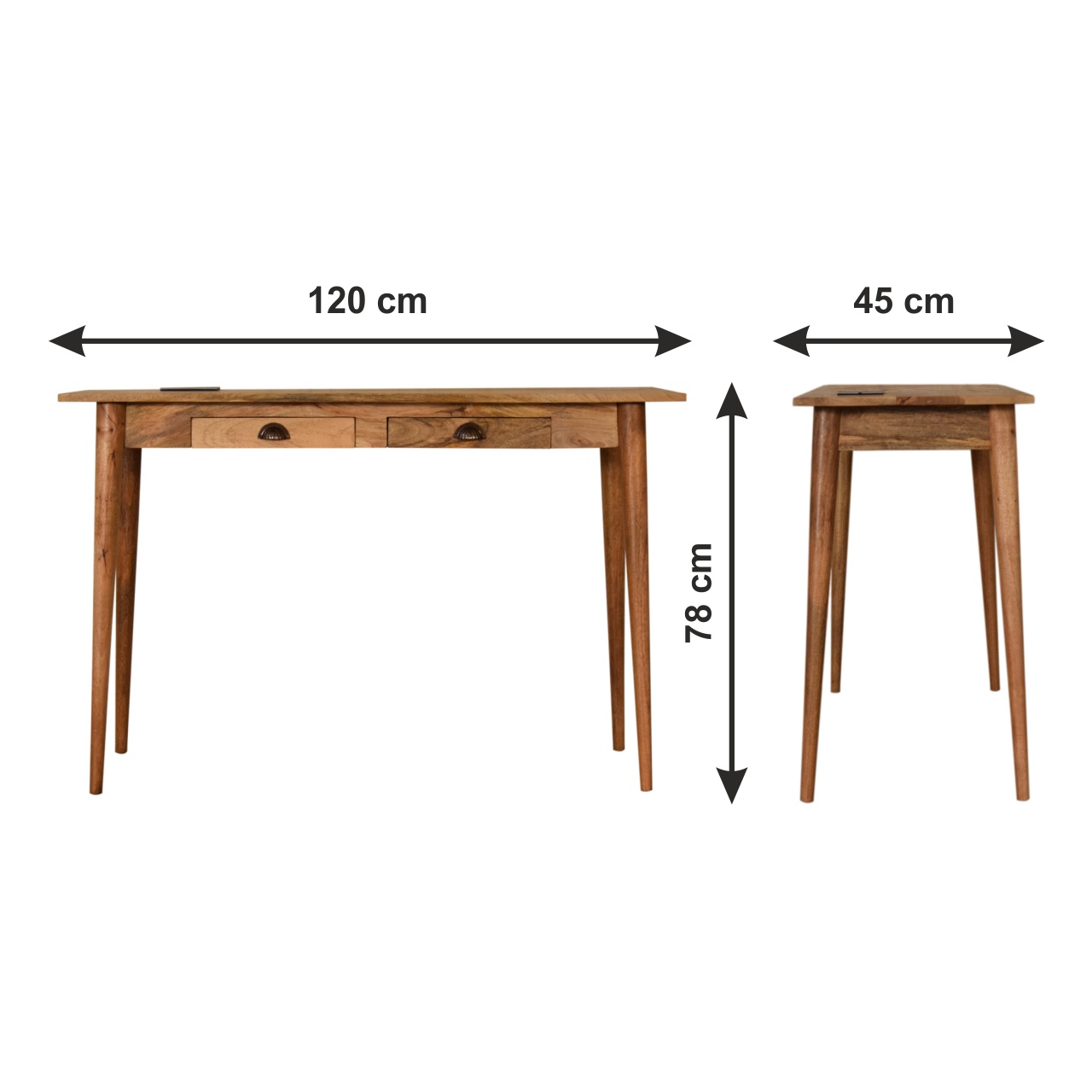Size chart for 2 Drawer Cable Writing Desk