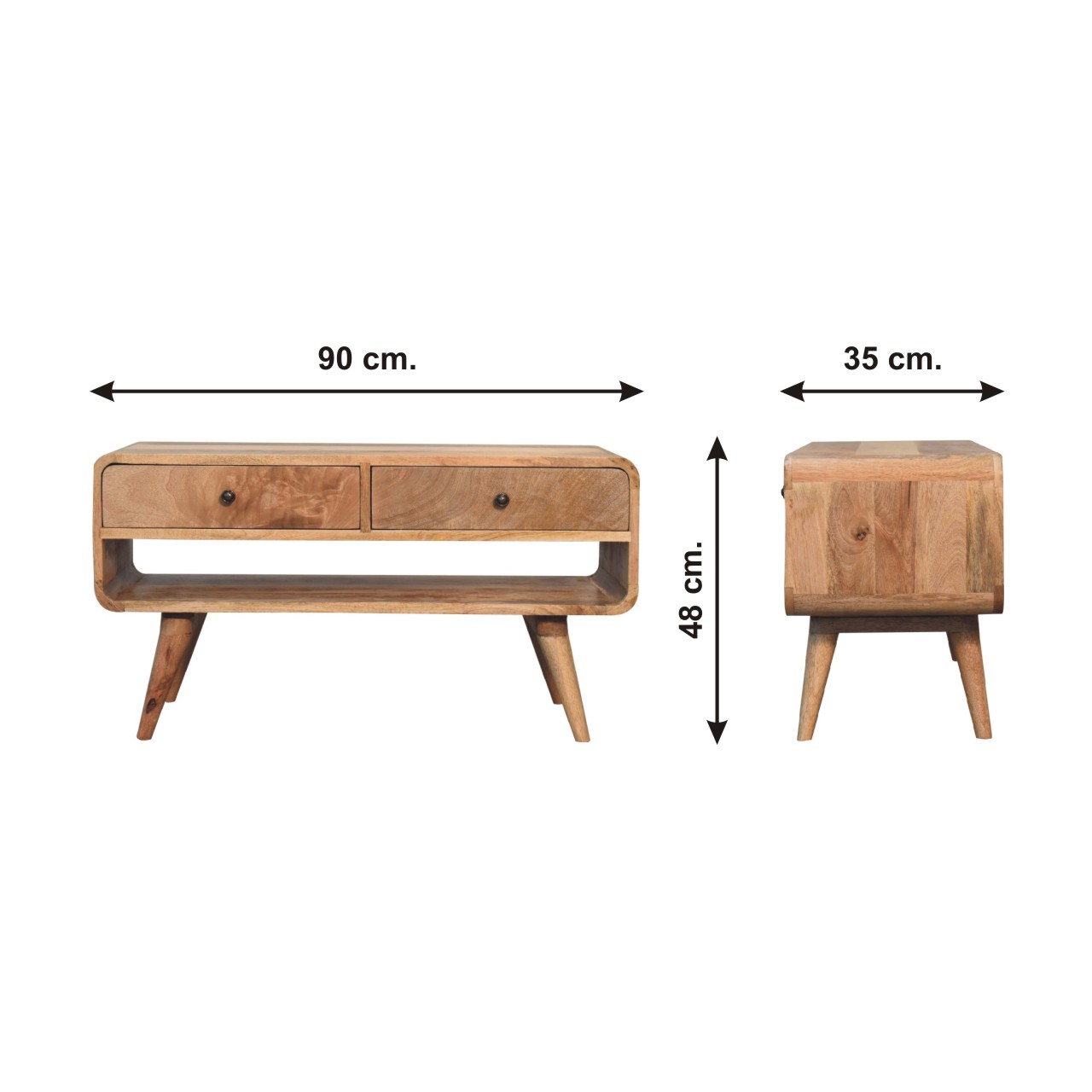 Size chart for Reverse Curve Oak-ish Media Unit