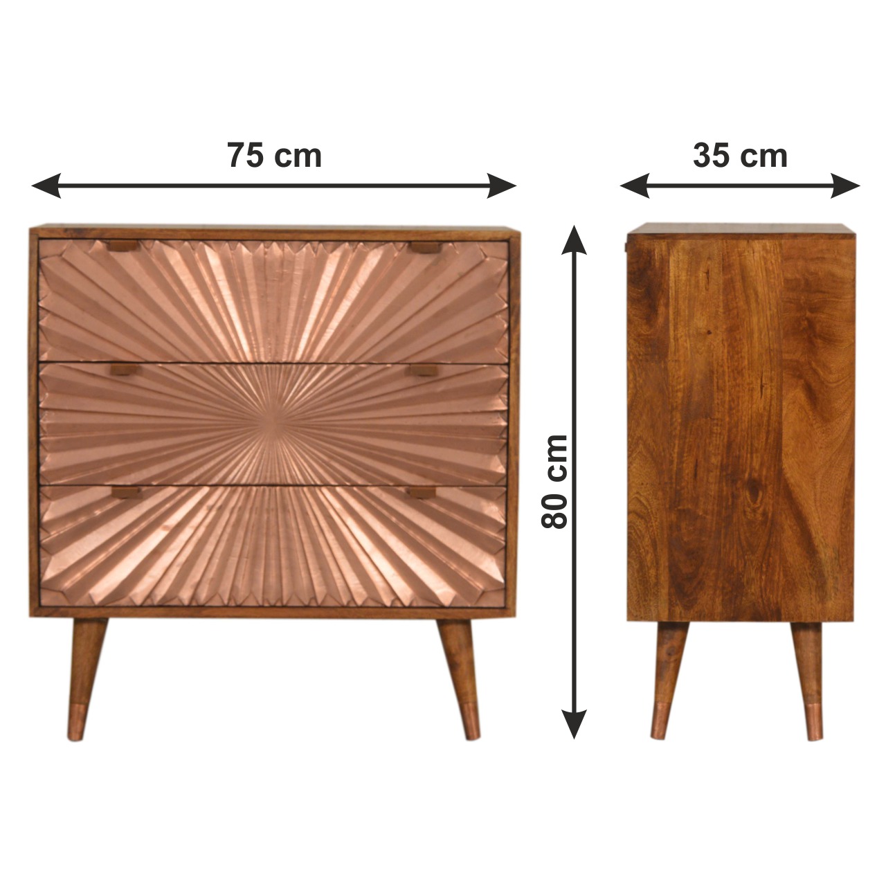 Size chart for Manila Copper Chest of Drawers | Chestnut Mango Wood