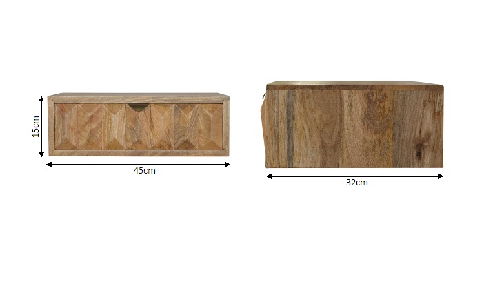 Size chart for Wall Mounted Prism Bedside Table | Oak Solid Mango Wood Wall-Mounted