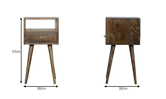 Size chart for Mini Grey Washed Bedside Table