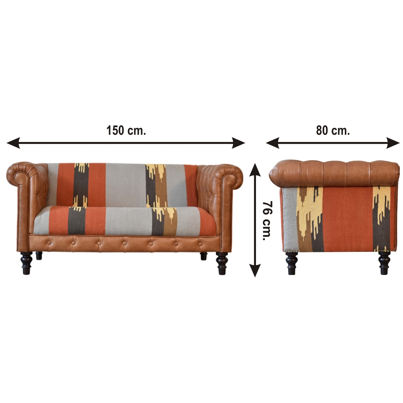 Size chart for Durrie & Leather Mixed Sofa