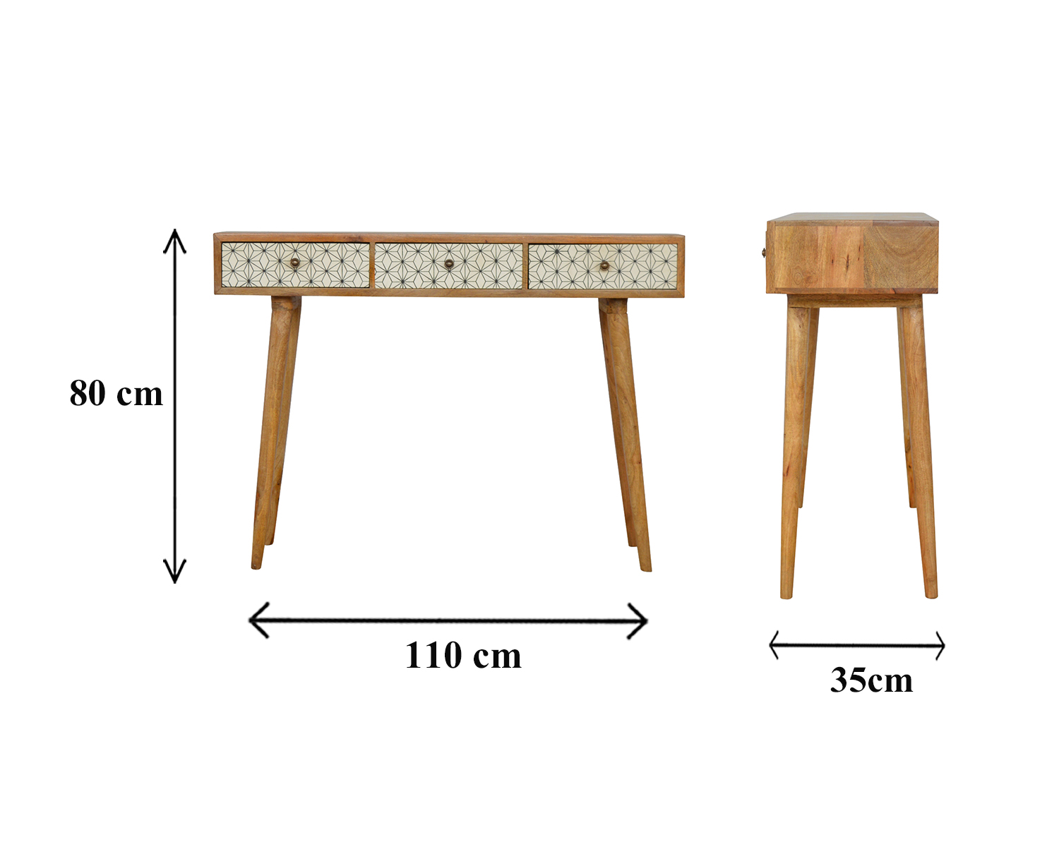 Size chart for Prima Console Table | Oak Solid Mango Wood